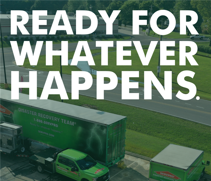 ready for whatever happens graphic with logo and background photo of trucks